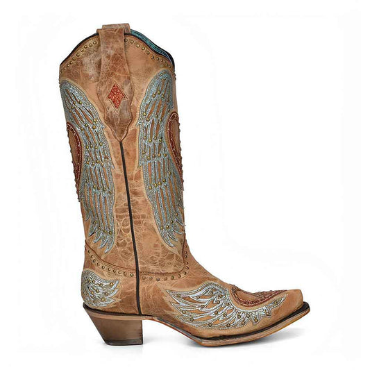 Corral Sand Heart embroidered and crystal studded leather boots for women